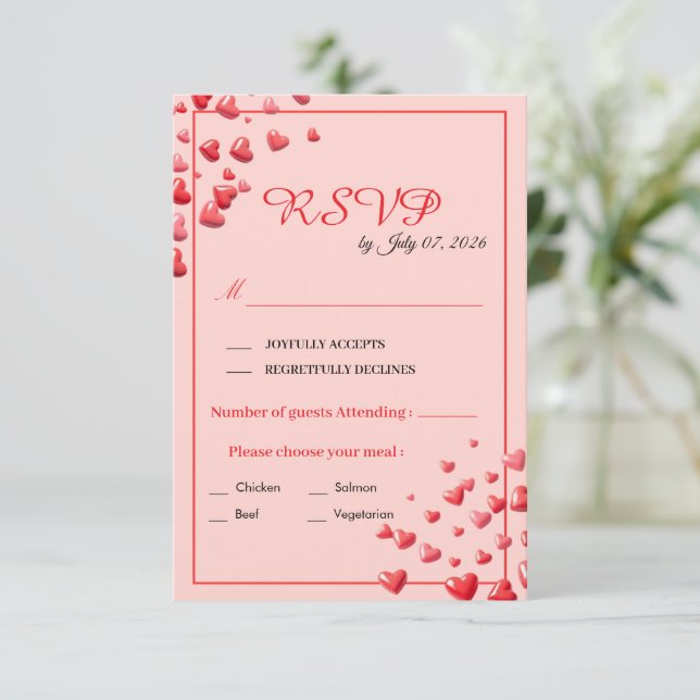 Carte de réponse de mariage Cœurs Rouges (Debout devant)