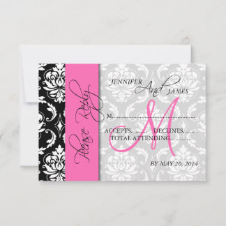 Carte de réponse de mariage Damask rose monogramme