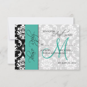Carte de réponse de mariage Damask Turquoise Noms 