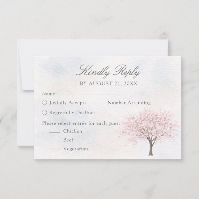 Carte de réponse de mariage d'arbre de printemps à (Devant)