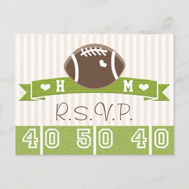 Carte de réponse de mariage de football monogrammé (Devant)