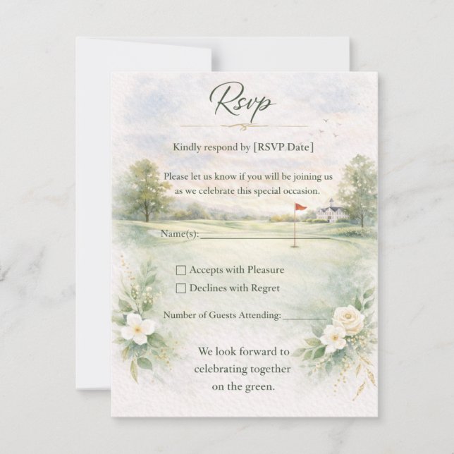 Carte de réponse de mariage de golf | Le premier c (Devant)