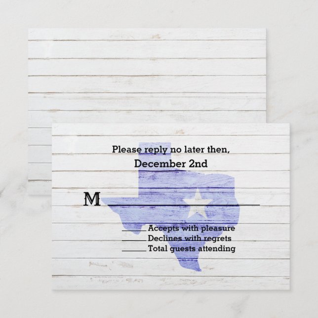 Carte de réponse de mariage de l'État du Texas rus (Devant / Derrière)