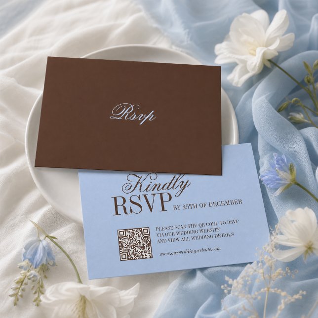 Carte de réponse de mariage de luxe bleu et marron (Créateur téléchargé)