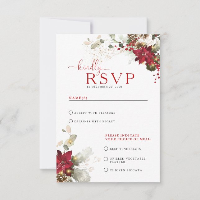 Carte de réponse de mariage de Noël à fleurs rouge (Devant)