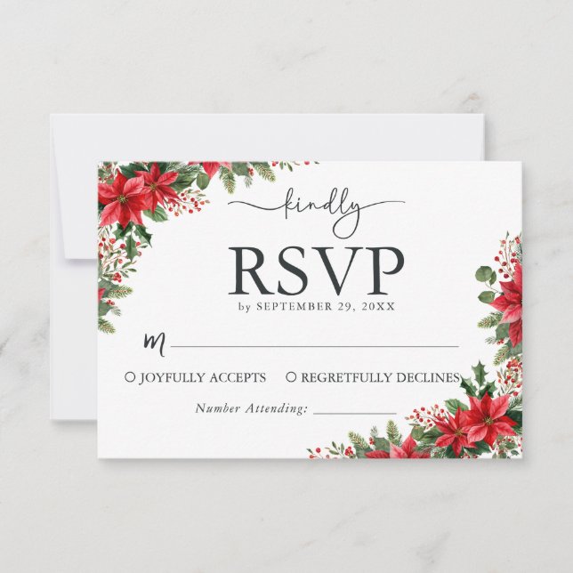 Carte de réponse de mariage de Noël avec floral aq (Devant)
