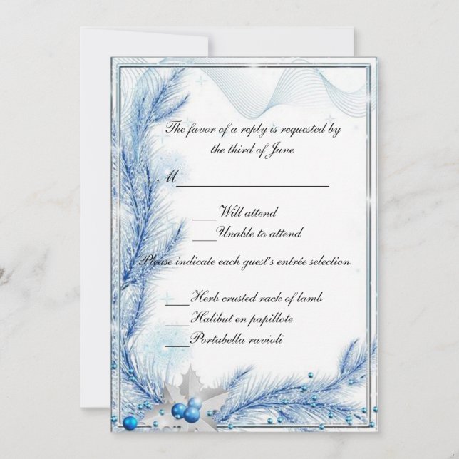 Carte de réponse de mariage de Noël en hiver Blue  (Devant)