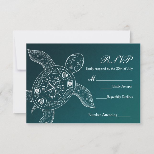 Carte de réponse de mariage de plage blanche bleue (Devant)