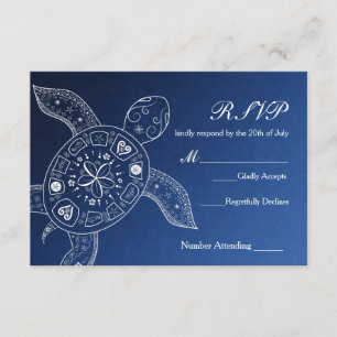 Carte de réponse de mariage de plage blanche bleue