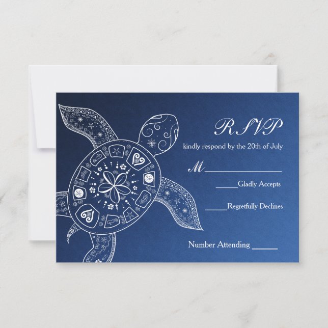 Carte de réponse de mariage de plage blanche bleue (Devant)
