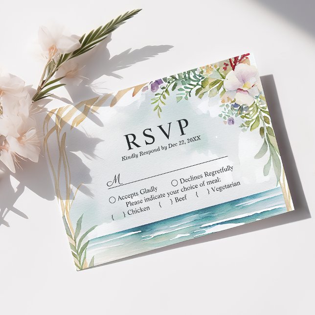 Carte de réponse de mariage d'été floral aquarelle (Créateur téléchargé)