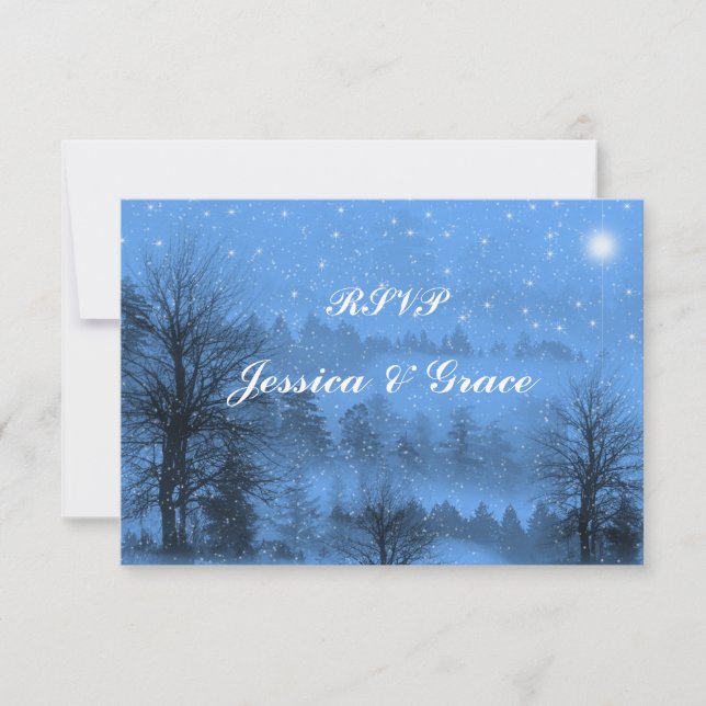 Carte de réponse de mariage d'hiver bleu, vacances (Devant)