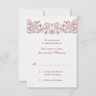 Carte de réponse de mariage d'hiver flocon de neig