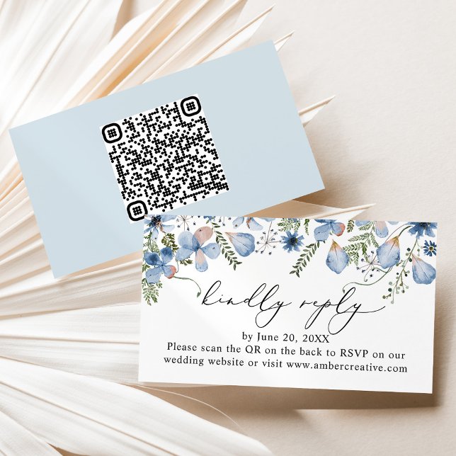 Carte de réponse de mariage Dusty Blue avec code Q (Créateur téléchargé)