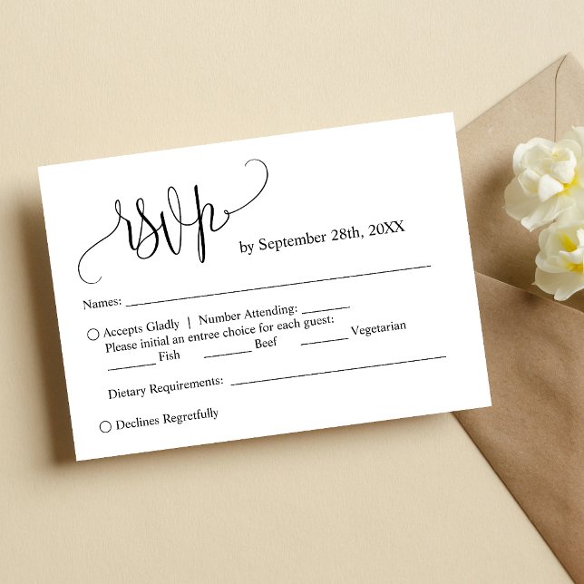 Carte de réponse de mariage écrite à la main, mini (Simple minimalist handwritten RSVP card makes replies easy with a personal elegant touch)