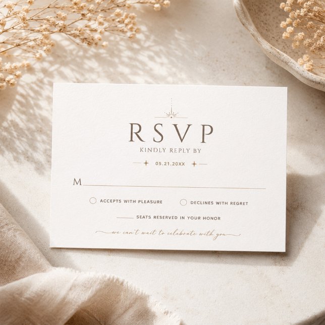 Carte de réponse de mariage éditorial beige Champa (Créateur téléchargé)
