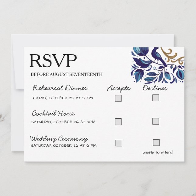 Carte de réponse de mariage Élégance Royale Dorée (Devant)