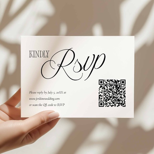 Carte de réponse de mariage élégant avec code QR (Minimal Black and White Rsvp with QR Code Card)