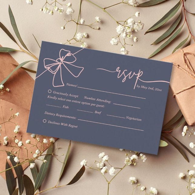 Carte de réponse de mariage Elegant Blush Bow Slat (Créateur téléchargé)
