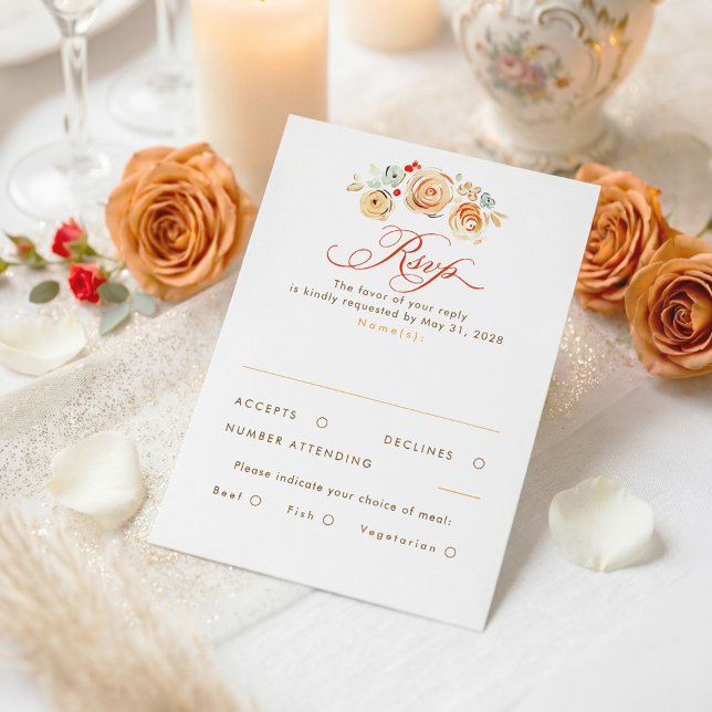 Carte de réponse de mariage élégant et fantaisiste (Cute Terracotta Floral Elegant Wedding RSVP Cards )