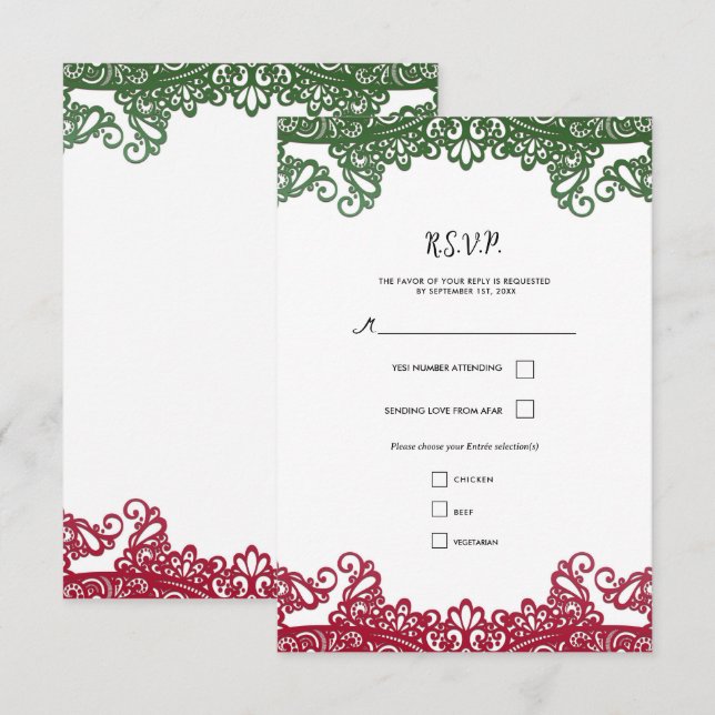 Carte de réponse de mariage élégant Fiesta vert et (Devant / Derrière)