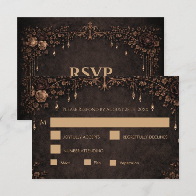 Carte de réponse de mariage élégant gothique Hallo (Devant / Derrière)
