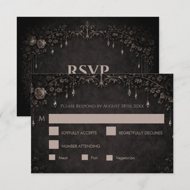 Carte de réponse de mariage élégant gothique Hallo (Devant / Derrière)