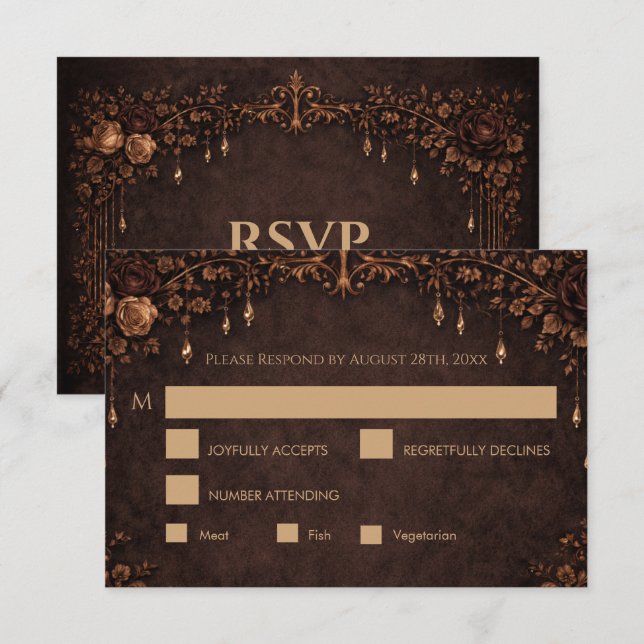 Carte de réponse de mariage élégant gothique Hallo (Devant / Derrière)