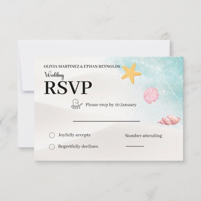 Carte de réponse de mariage élégant sur la plage (Devant)