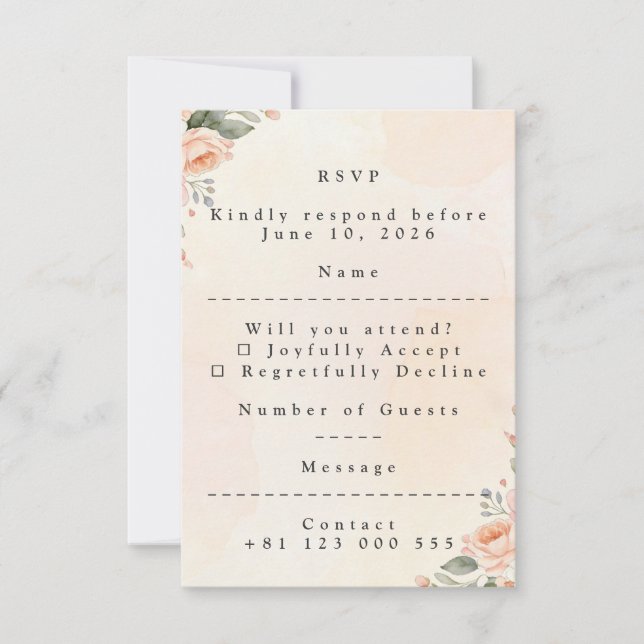 Carte de réponse de mariage élégante à motif flora (Devant)