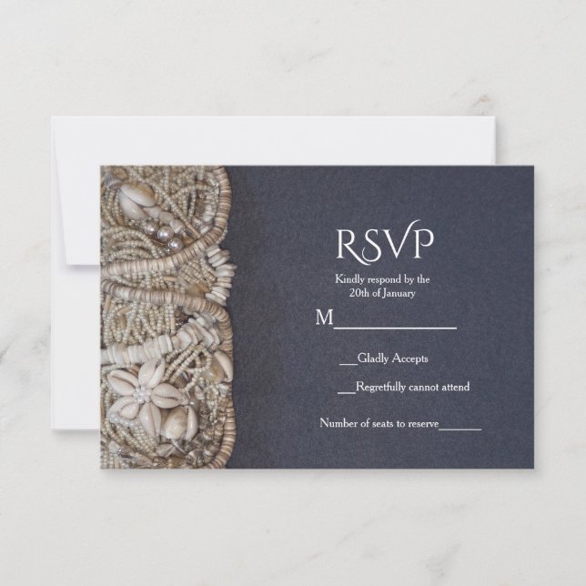Carte de réponse de mariage élégante aux coquillag (Devant)