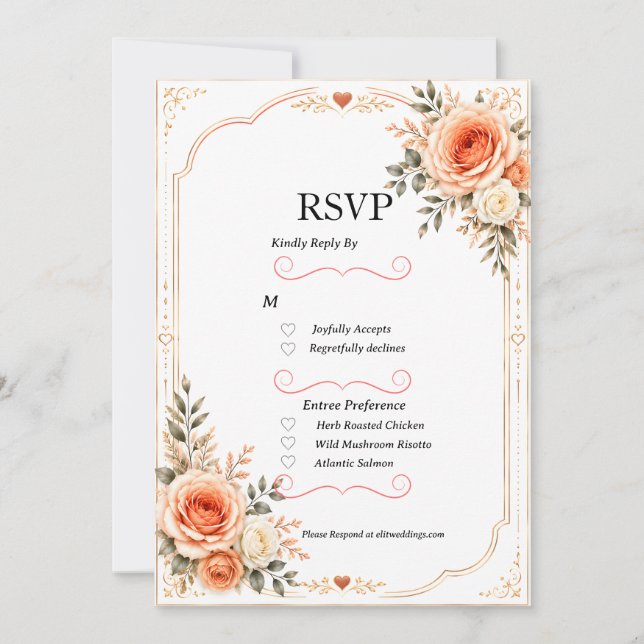 Carte de réponse de mariage élégante aux fleurs de (Devant)
