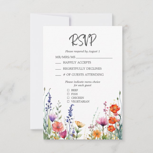 Carte de réponse de mariage élégante aux fleurs sa (Devant)