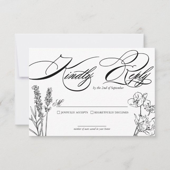 Carte de réponse de mariage élégante aux fleurs sa (Devant)