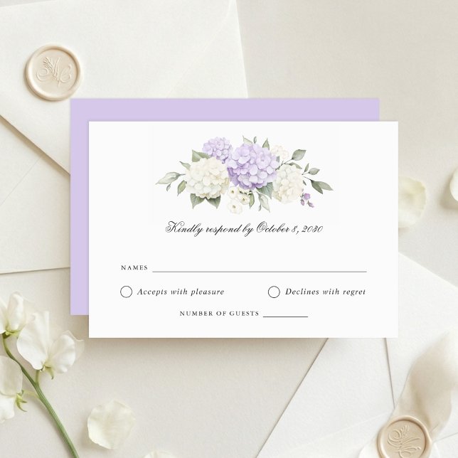Carte de réponse de mariage élégante aux hortensia (Créateur téléchargé)