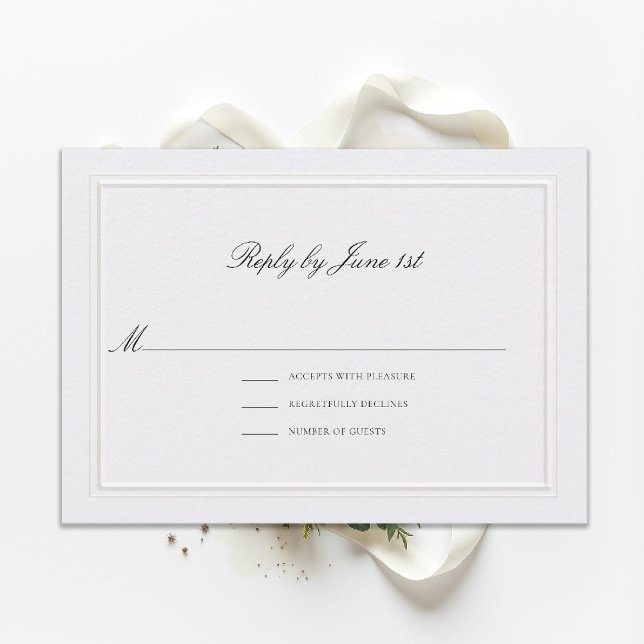 Carte de réponse de mariage élégante aux perles (modern classic wedding rsvp reply double frame elevated pearl formal traditional calligraphy stately)
