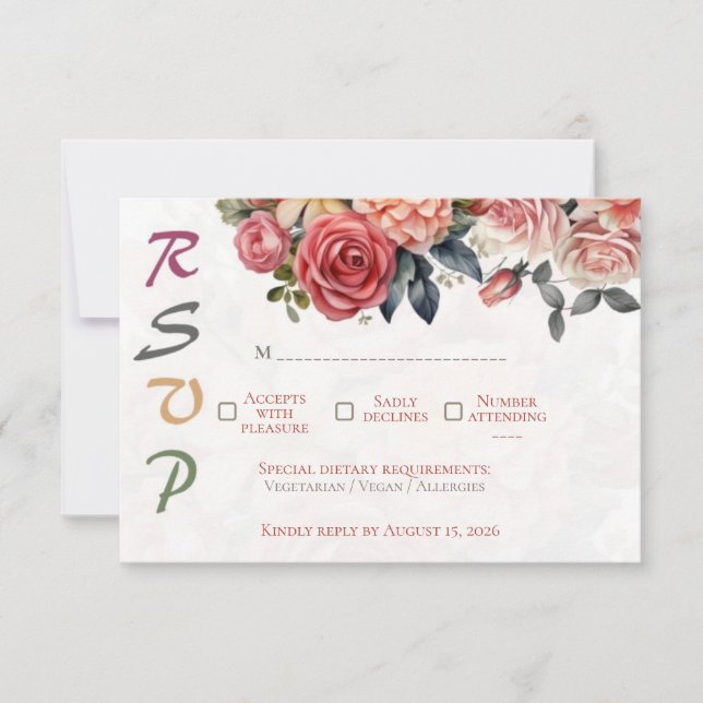 Carte de réponse de mariage élégante avec arche et (Devant)