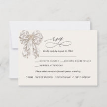 Carte de réponse de mariage élégante avec un nœud