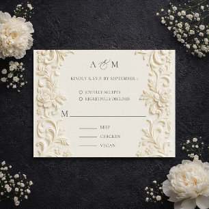 Carte de réponse de mariage élégante baroque ivoir