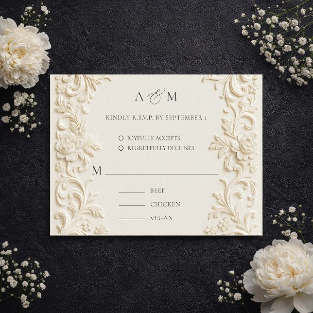 Carte de réponse de mariage élégante baroque ivoir (Ivory Elegant Baroque Wedding Response Card)