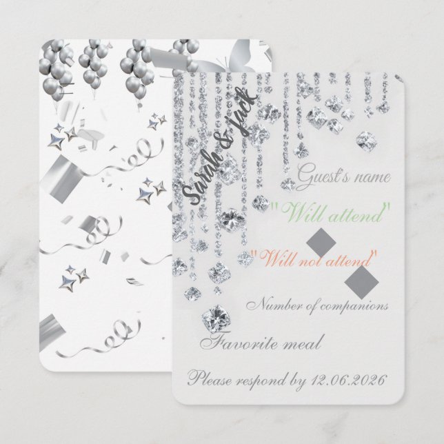 Carte de réponse de mariage élégante blanche et ar (Devant / Derrière)