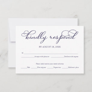Carte de réponse de mariage élégante bleu marine b