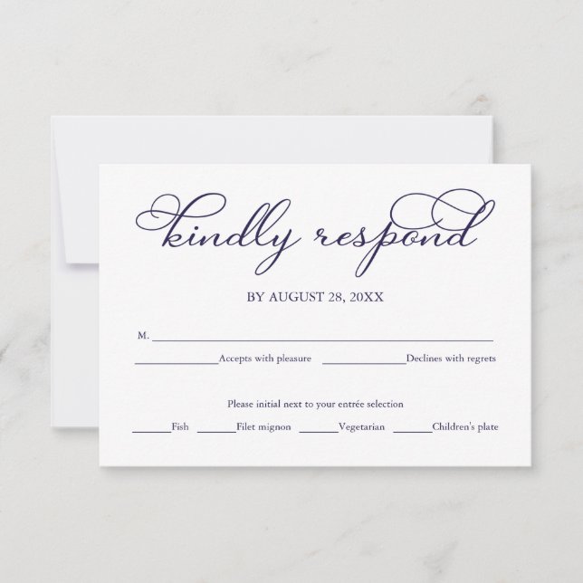 Carte de réponse de mariage élégante bleu marine b (Devant)
