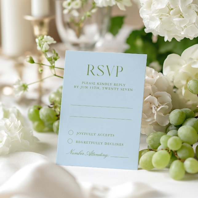 Carte de réponse de mariage élégante bleue et vert (Blue & Sage Green Elegant Wedding RSVP Card)