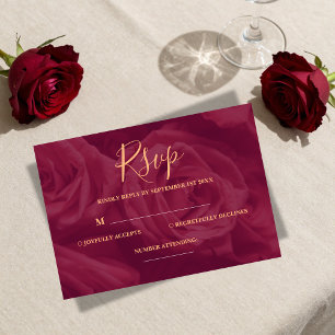 Carte de réponse de mariage élégante bordeaux et o