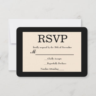 Carte de réponse de mariage élégante chic noir et 