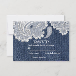 Carte de réponse de mariage élégante en jean denim