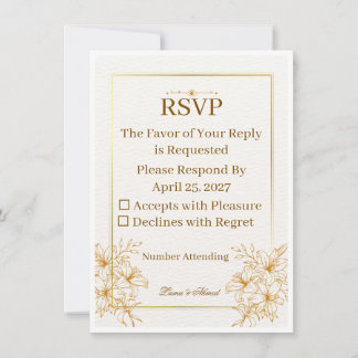 Carte de réponse de mariage élégante en or blanc |