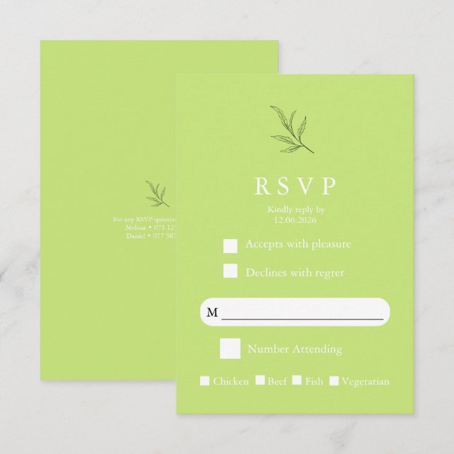 Carte de réponse de mariage élégante et minimalist (Devant / Derrière)