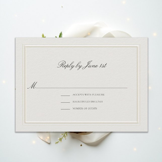 Carte de réponse de mariage élégante et moderne en (modern classic wedding rsvp reply double frame elevated ecru formal traditional calligraphy stately)